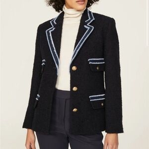 Sandro Noella Tweed Blazer Black & Blue Trim